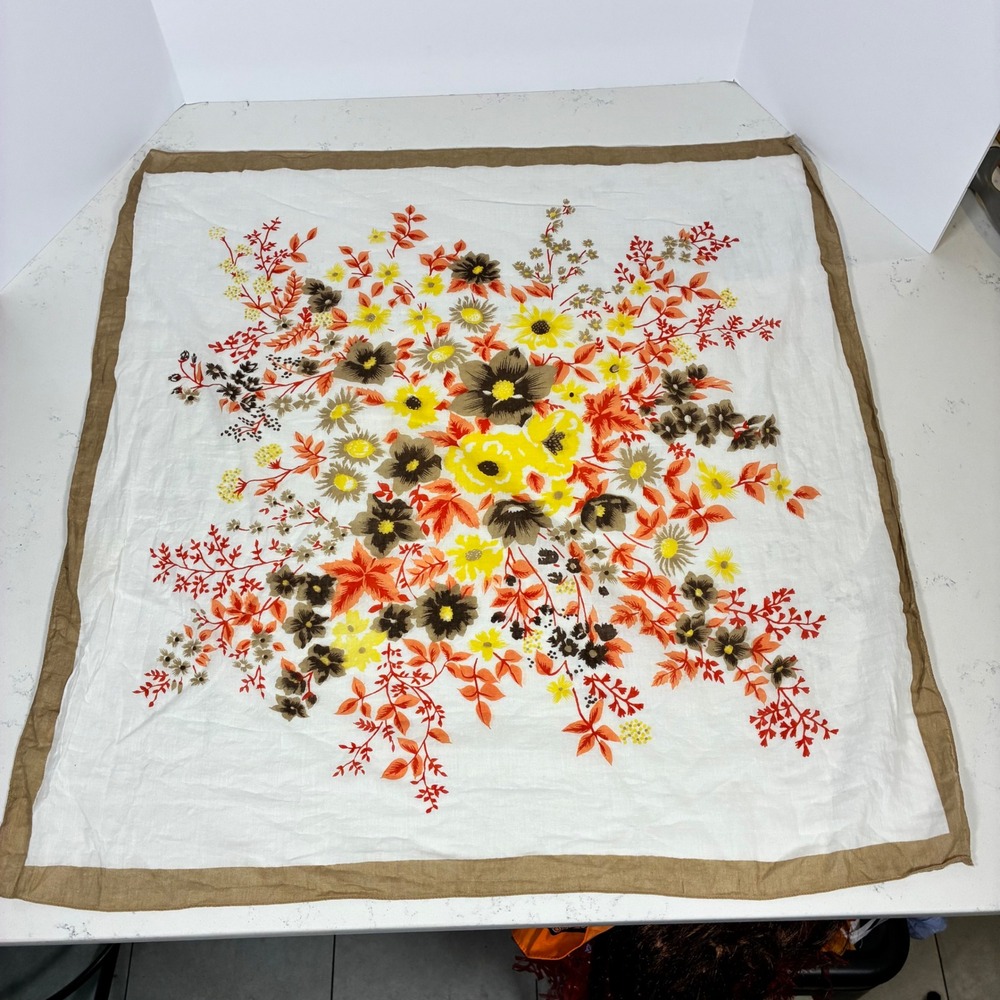 Vtg Scarf Floral 70s Retro Cottage Autumnal Mod Boho Fall Grandma Prairie Kitsch